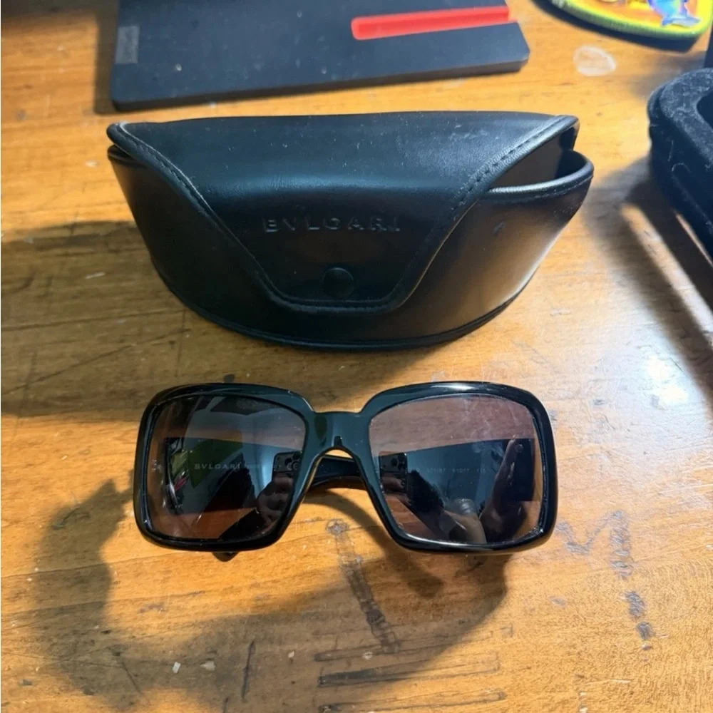 Bulgari Black Sunglasses with Crystal Square Accent with case